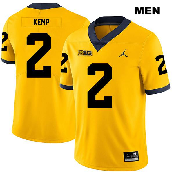 Men's NCAA Michigan Wolverines Carlo Kemp #2 Yellow Jordan Brand Authentic Stitched Legend Football College Jersey QQ25G53NQ